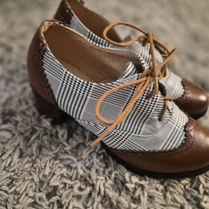Vintage Style Plaid Oxford Heels – Chic Gatsby Inspired – Size 36